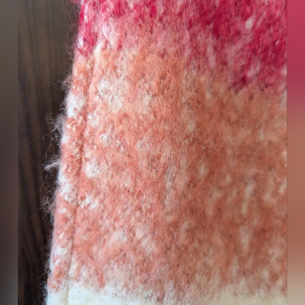 Vintage 100% Alpaca Wool Scarf Knit Winter Warm Cream Coral Red - Picture 4 of 10